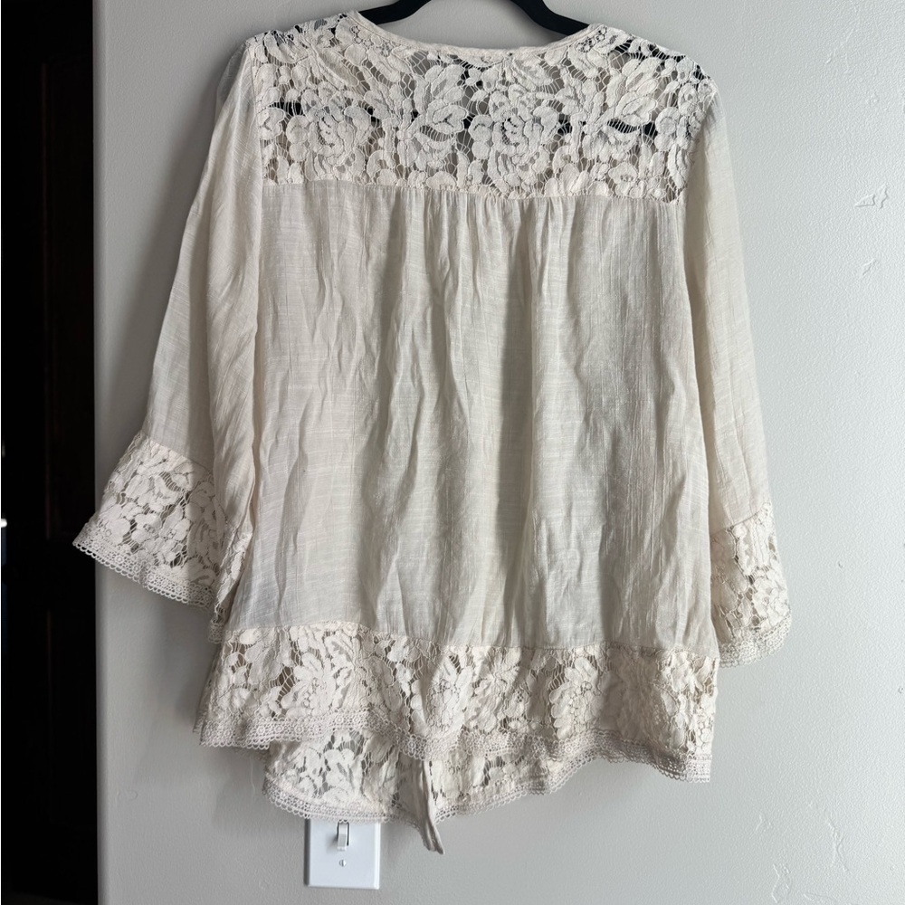 Zac & Rachel Lace Boho Peasant Top Cream Crochet Blouse Romantic Cottagecore L - Picture 5 of 5
